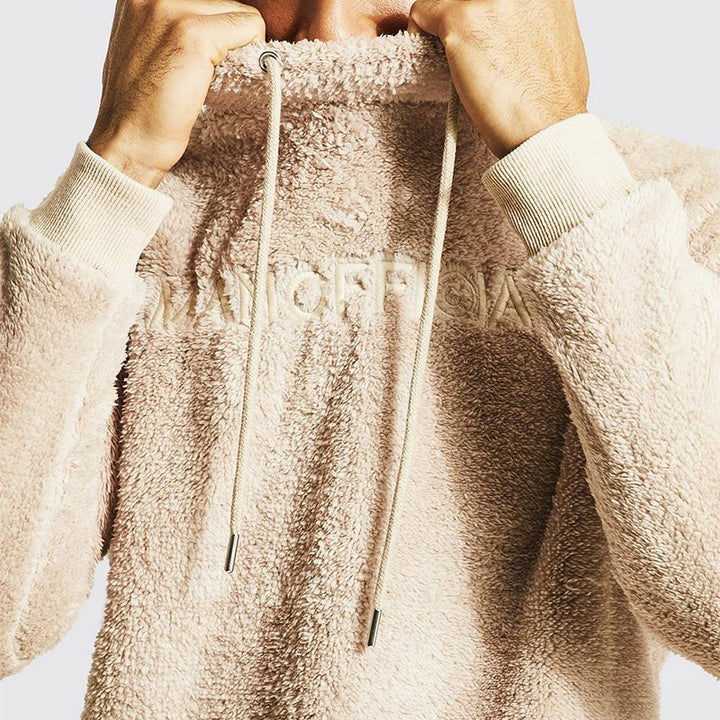 Herren gemütlicher Fleece-Pullover mit hohem Kragen und Kordelzug Echoarchiv