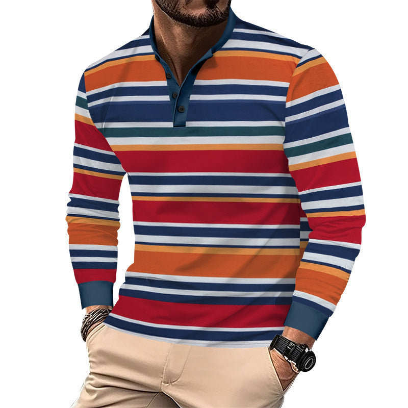 Herren Langarm-Hemd im eleganten Streifenlook mit modischem Stehkragen Echoarchiv