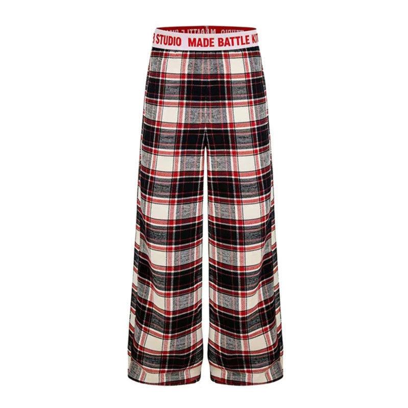 Damen Weite Lounge-Hose mit Karomuster und elastischem Logobund Echoarchiv