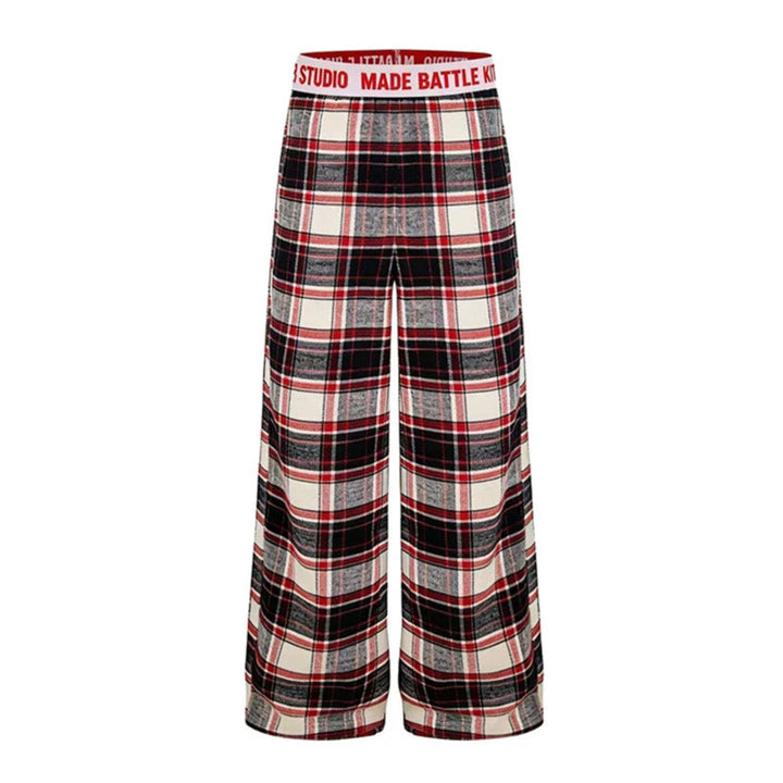 Damen Weite Lounge-Hose mit Karomuster und elastischem Logobund Echoarchiv