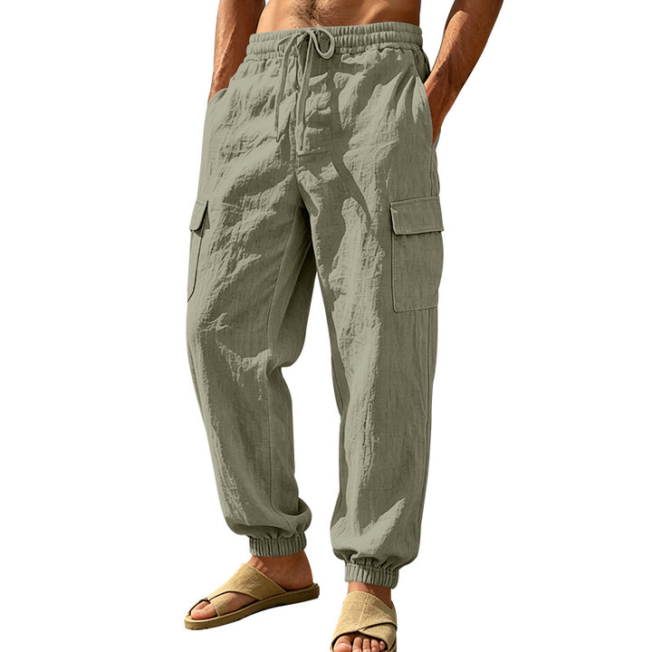 Herren nan leichte Cargo-Joggerhose aus Leinenmischung mit elastischem Tunnelzugbund, aufgesetzten Klappentaschen und gerippten Beinabschlüssen Echo Archiv