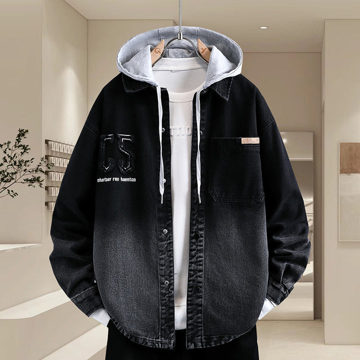 Herren lässige Denim-Hemdjacke mit abnehmbarer Kapuze und modernen Details Echoarchiv