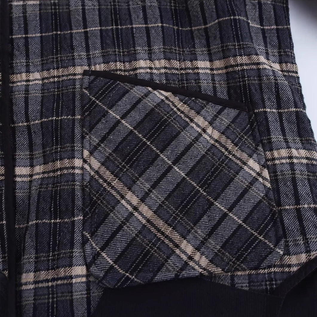Damen gesteppte Karojacke mit rundem Halsausschnitt, leichter Wattierung und übergroßen aufgesetzten Taschen – Célinea