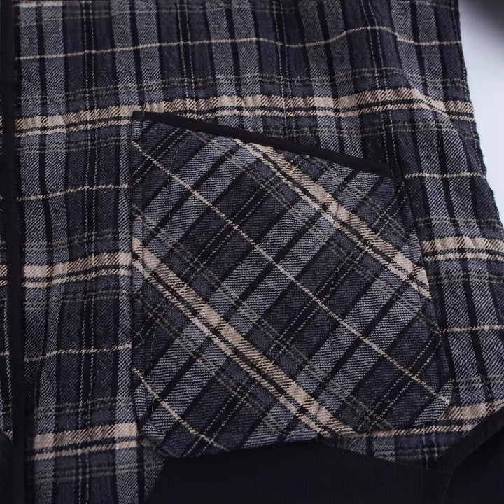 Damen gesteppte Karojacke mit rundem Halsausschnitt, leichter Wattierung und übergroßen aufgesetzten Taschen – Célinea