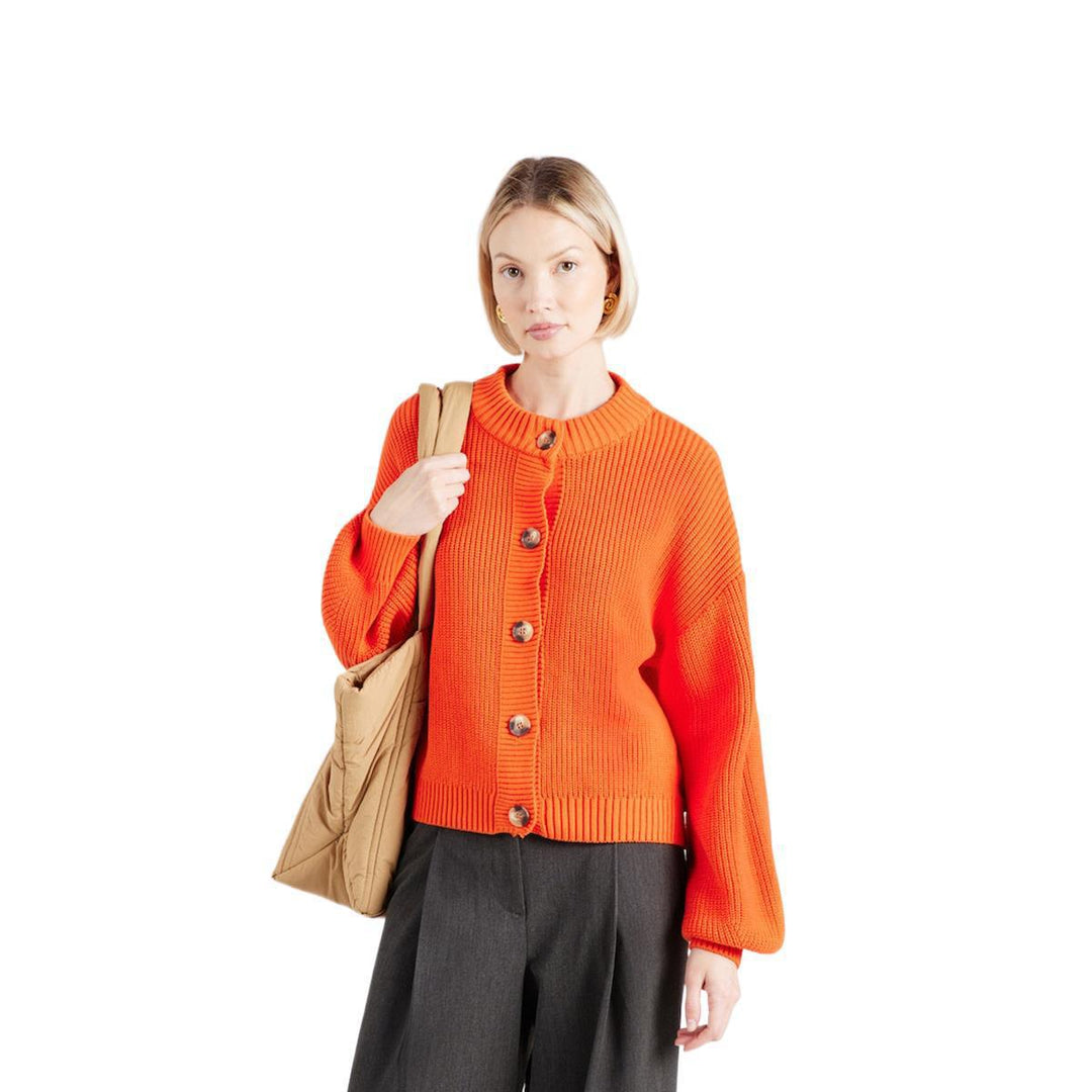 Damen Grobstrick Cropped Cardigan mit überschnittener Schulter & breiten Rippbündchen Echoarchiv