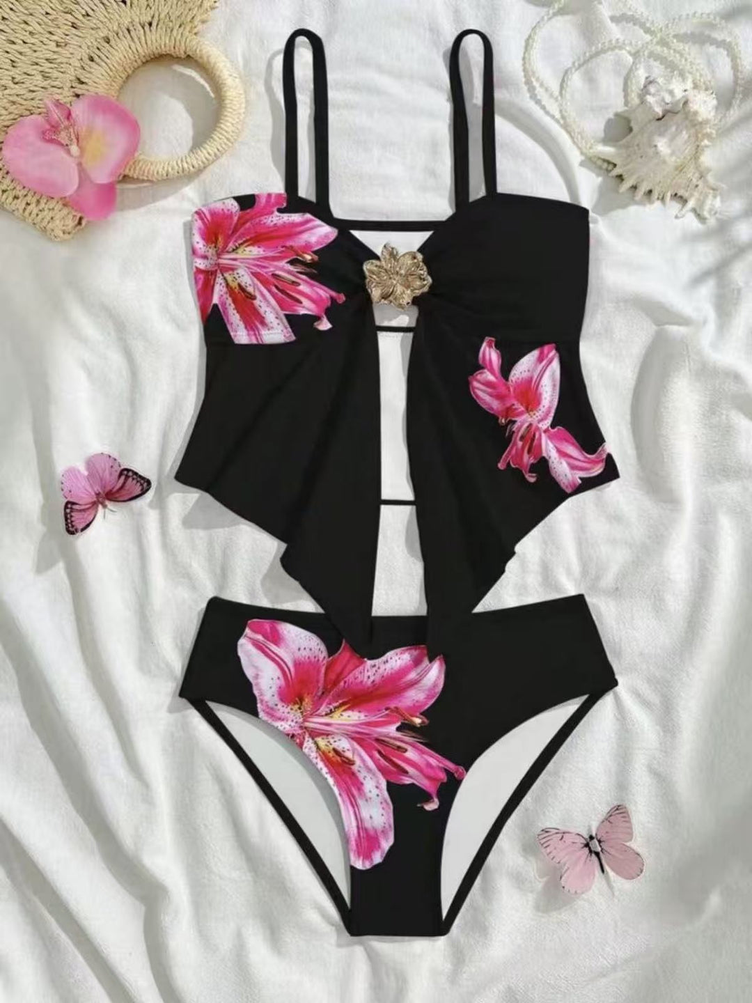Damen Bikini-Set mit floralem Wickeldetail und eleganter Blütenapplikation Echo Archiv