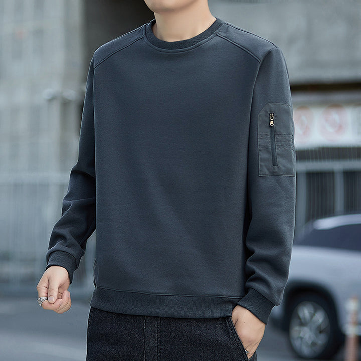Herren Minimalistisches Sweatshirt mit Raglanärmeln und Reißverschluss-Ärmeltasche Echo Archiv