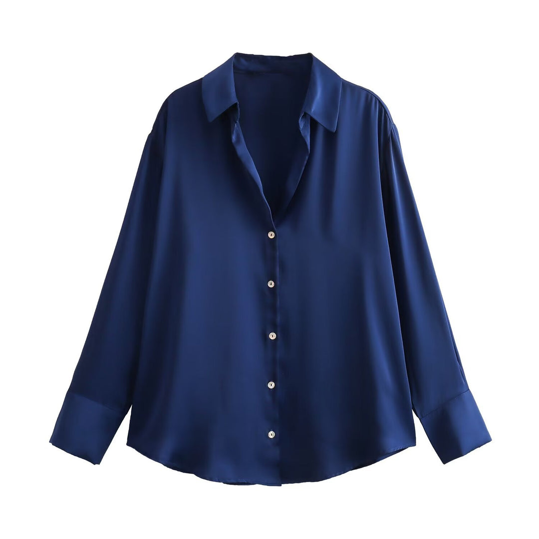 Damen Oversized Satinbluse mit Hemdkragen und breiten Manschetten Echo Archiv