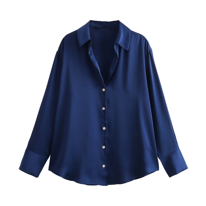 Damen Oversized Satinbluse mit Hemdkragen und breiten Manschetten Echo Archiv