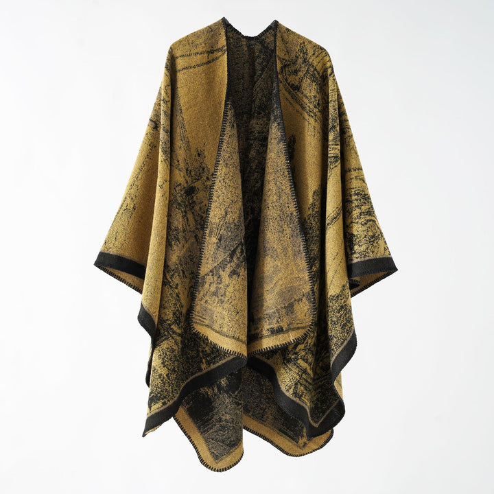 Damen Jacquard-Poncho-Überwurf mit weitem Kimono-Fall und softem Wollmix Echo Archiv