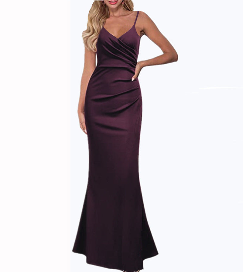 Echoarchiv | Einfarbiges Slim Fit Fließendes Maxikleid