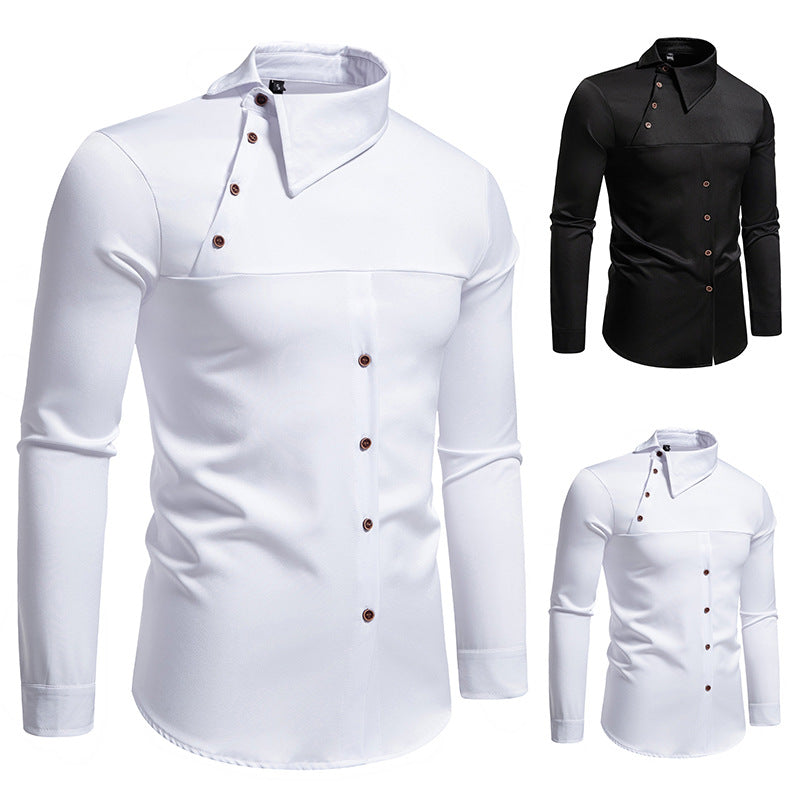 Herren Langarmhemd mit innovativem Kragen und asymmetrischem Design Echoarchiv