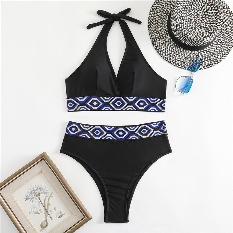Damen Bikini-Set mit geometrischem Design und tiefem V-Ausschnitt Echo Archiv