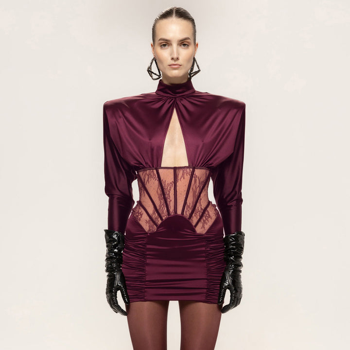 Damen Figurbetontes Cocktailkleid mit elegantem Spitzenbesatz und Raffungen Echo Archiv