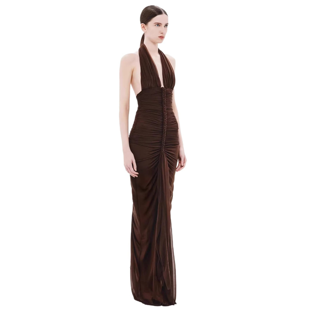 Damen Exquisites gerafftes Maxikleid mit tiefem V-Ausschnitt und eleganten Drapierungen Echo Archiv