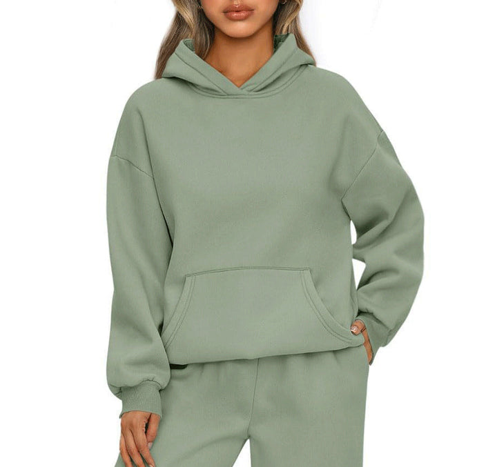 Damen nan extraweites Boxy-Kapuzenpullover mit tiefer Schulterpassform, Känguru-Eingrifftasche und angerauter Innenseite Echo Archiv