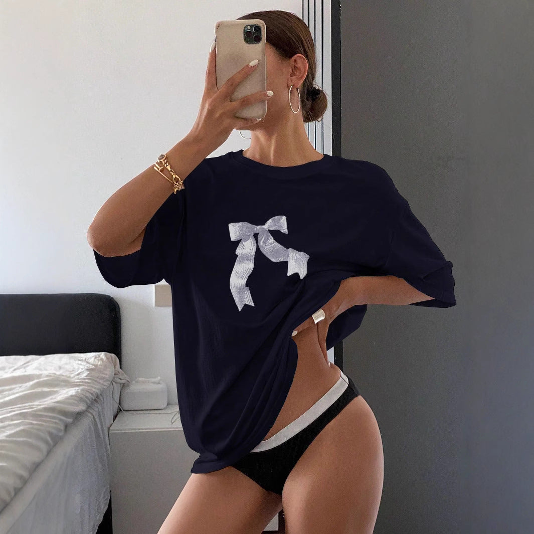 Damen Oversized T-Shirt mit dekorativem Schleifenmotiv Echo Archiv