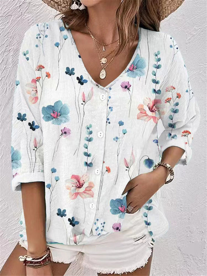Damen Bluse mit Floralem Druck und Modernem Knopfdesign Echoarchiv