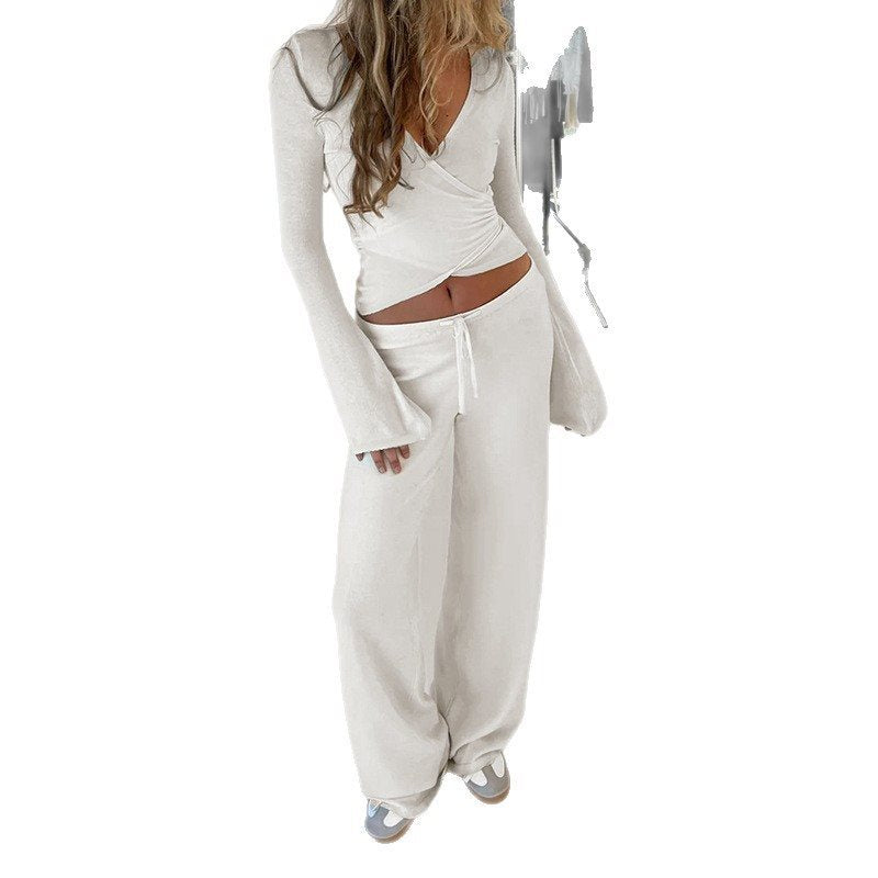Damen Weite High-Waist Lounge-Hose aus Feinstrick mit Kordelzug Echo Archiv