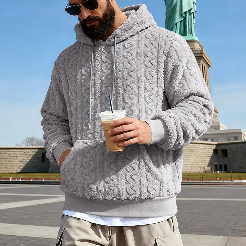 Herren Gefütterter Sherpa‑Hoodie mit Zopfmuster und Kapuze – Cavarno