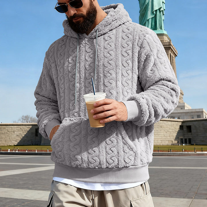 Herren Gefütterter Sherpa‑Hoodie mit Zopfmuster und Kapuze – Cavarno