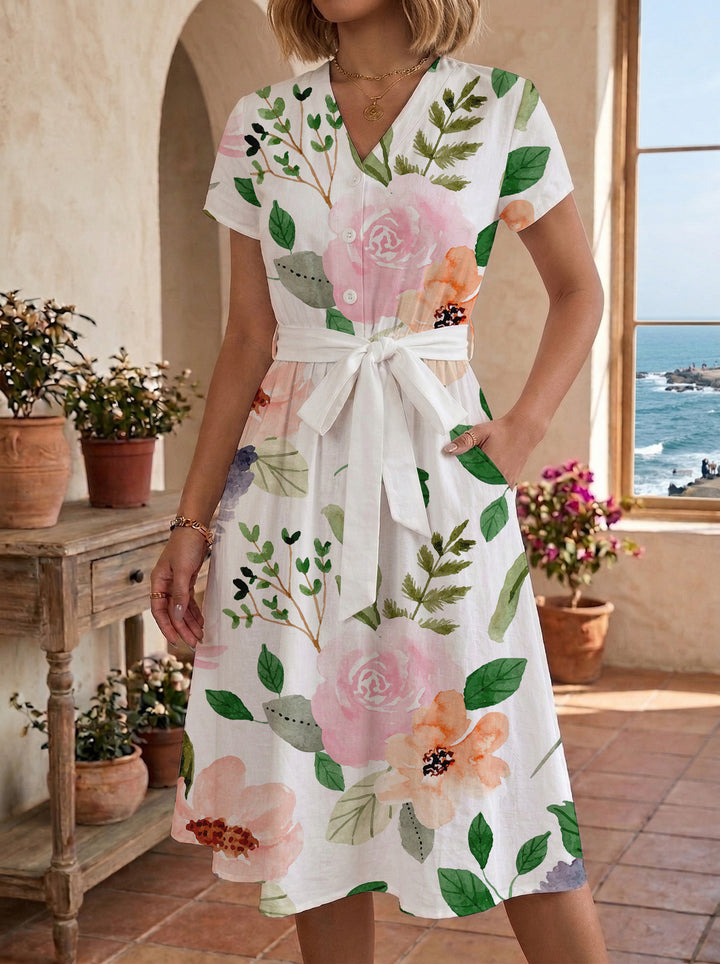 Damen lässiges Kleid mit modernem Leoprint und taillierbarem Gürtel Echo Archiv