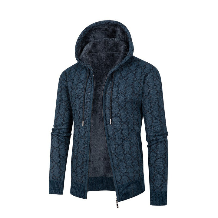 Herren Kapuzenjacke mit modernem Rautenmuster und kuscheligem Innenfutter Echoarchiv