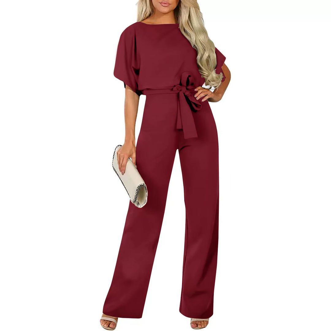 Damen Eleganter Jumpsuit mit weitem Bein und Taillenknoten – Solévia