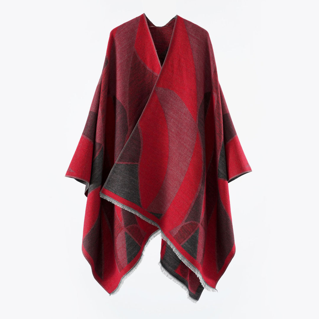 Damen Oversize-Poncho mit V-Ausschnitt und geometrischem Jacquard-Design Echo Archiv