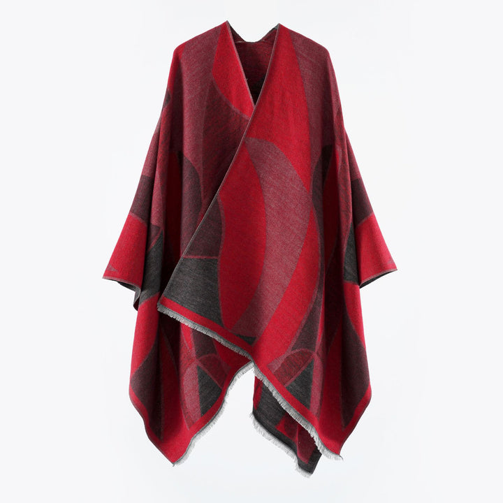 Damen Oversize-Poncho mit V-Ausschnitt und geometrischem Jacquard-Design Echo Archiv