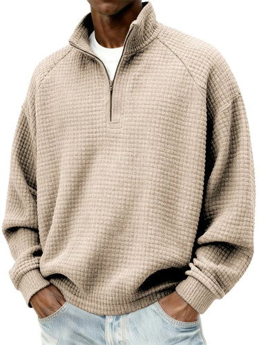 Herren Waffelstrick-Oversize-Pullover mit Halbreißverschluss und Stehkragen Echoarchiv