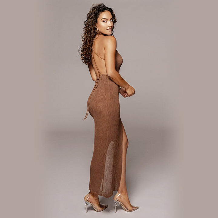 Damen Maxikleid mit raffiniertem V-Ausschnitt und hohem Schlitz Echo Archiv