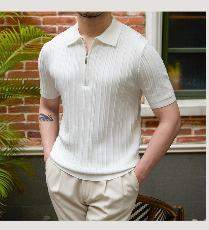 Stylisches kurzärmliges Poloshirt für Männer mit halbem Reißverschluss Echo Archive