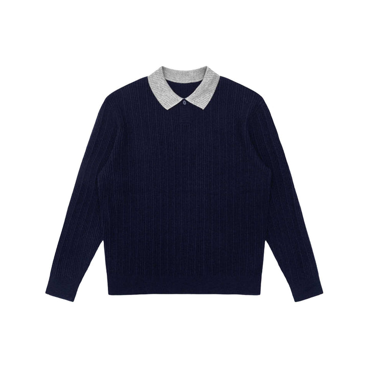 Herren Feinstrukturierter Rippstrick-Polo-Pullover mit Kontrastkragen Echoarchiv