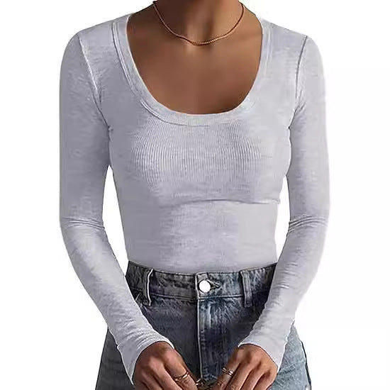 Damen Schmal geschnittenes Langarm-Feinstricktop mit weitem U-Ausschnitt Echo Archiv