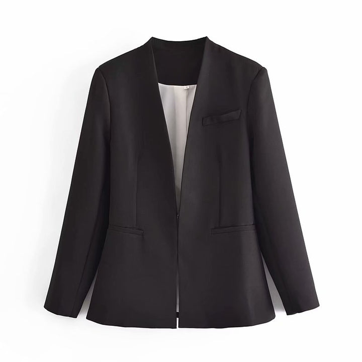 Damen Taillierter Blazer ohne Revers mit offener Front und Paspeltaschen Echo Archiv