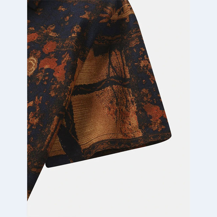 Herren Kurzarm Hemd mit floralem Design und strukturiertem Stoff Echoarchiv