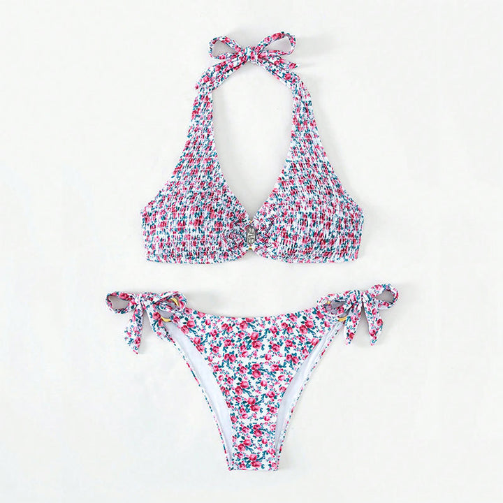 Damen Triangel-Bikini mit buntem Blumenmuster und verstellbaren Bindebändern Echo Archiv