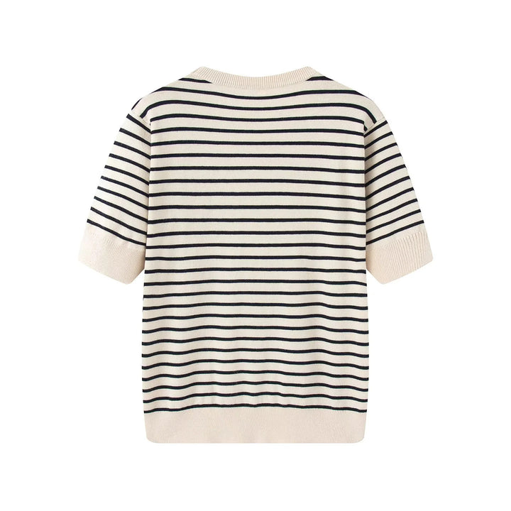 Damen gestreifte Feinstrick-Cardigan mit Rundhalsausschnitt und durchgehender Knopfleiste – Veloura