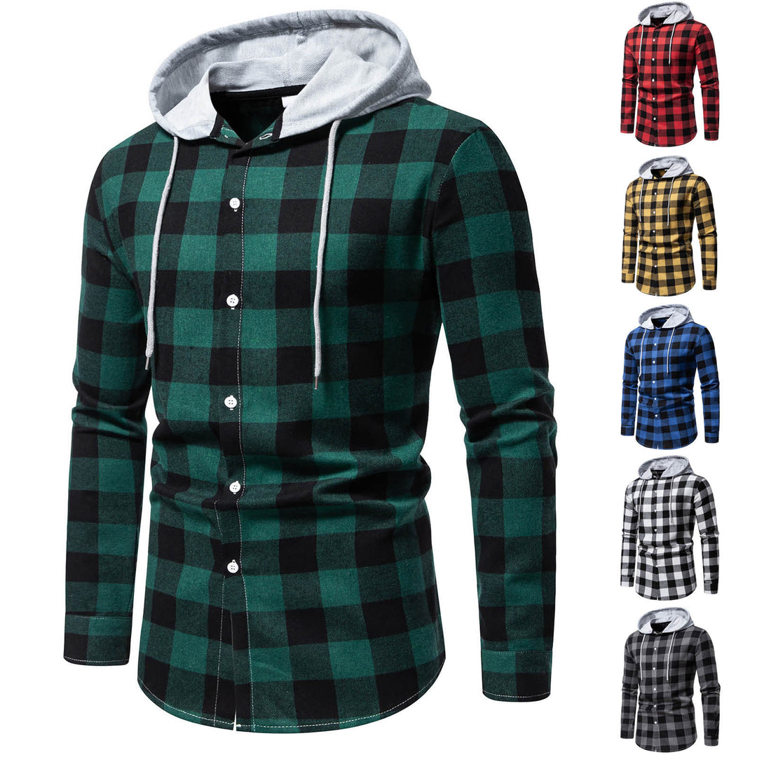 Herren Karo-Hemdjacke mit Kapuze und modernem Schnitt Echoarchiv