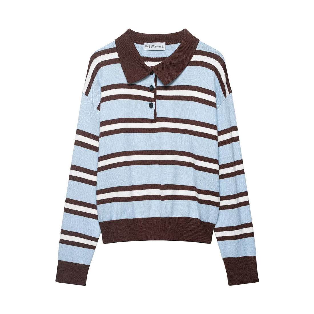 Damen Gestreifter Strick‑Polo‑Pullover im Oversize‑Cropped‑Schnitt Echoarchiv