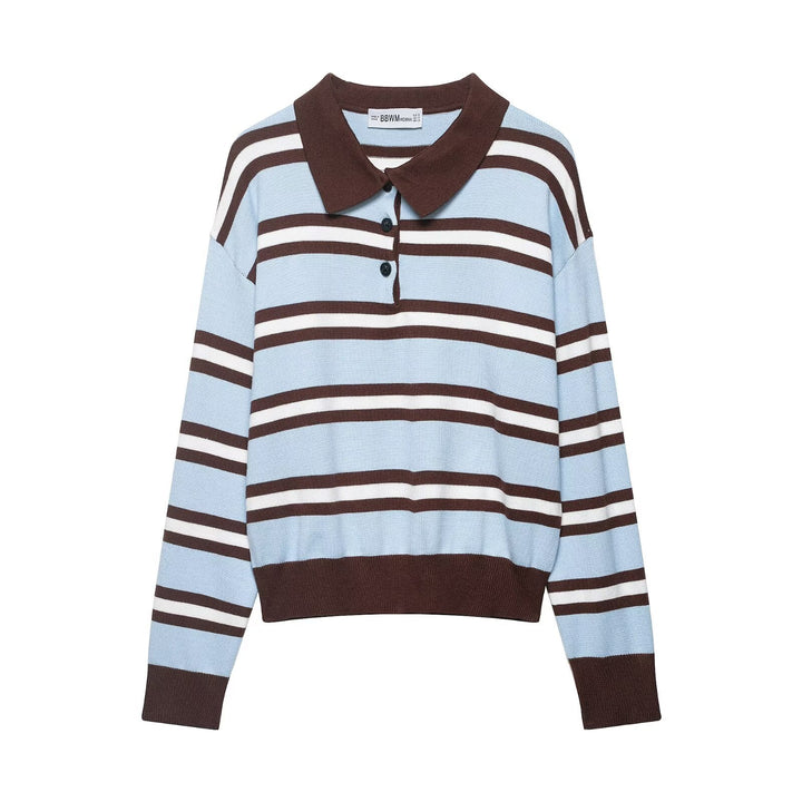 Damen Gestreifter Strick‑Polo‑Pullover im Oversize‑Cropped‑Schnitt Echoarchiv