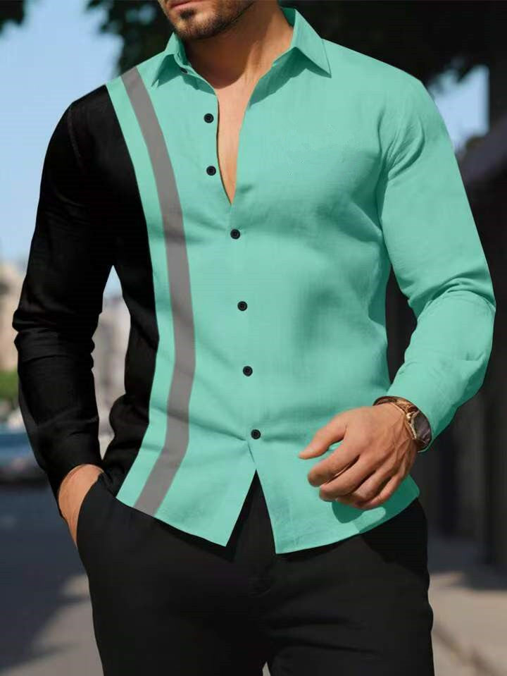 Herren Langarmhemd mit modernem, asymmetrischem Design und Farbblock-Details Echoarchiv