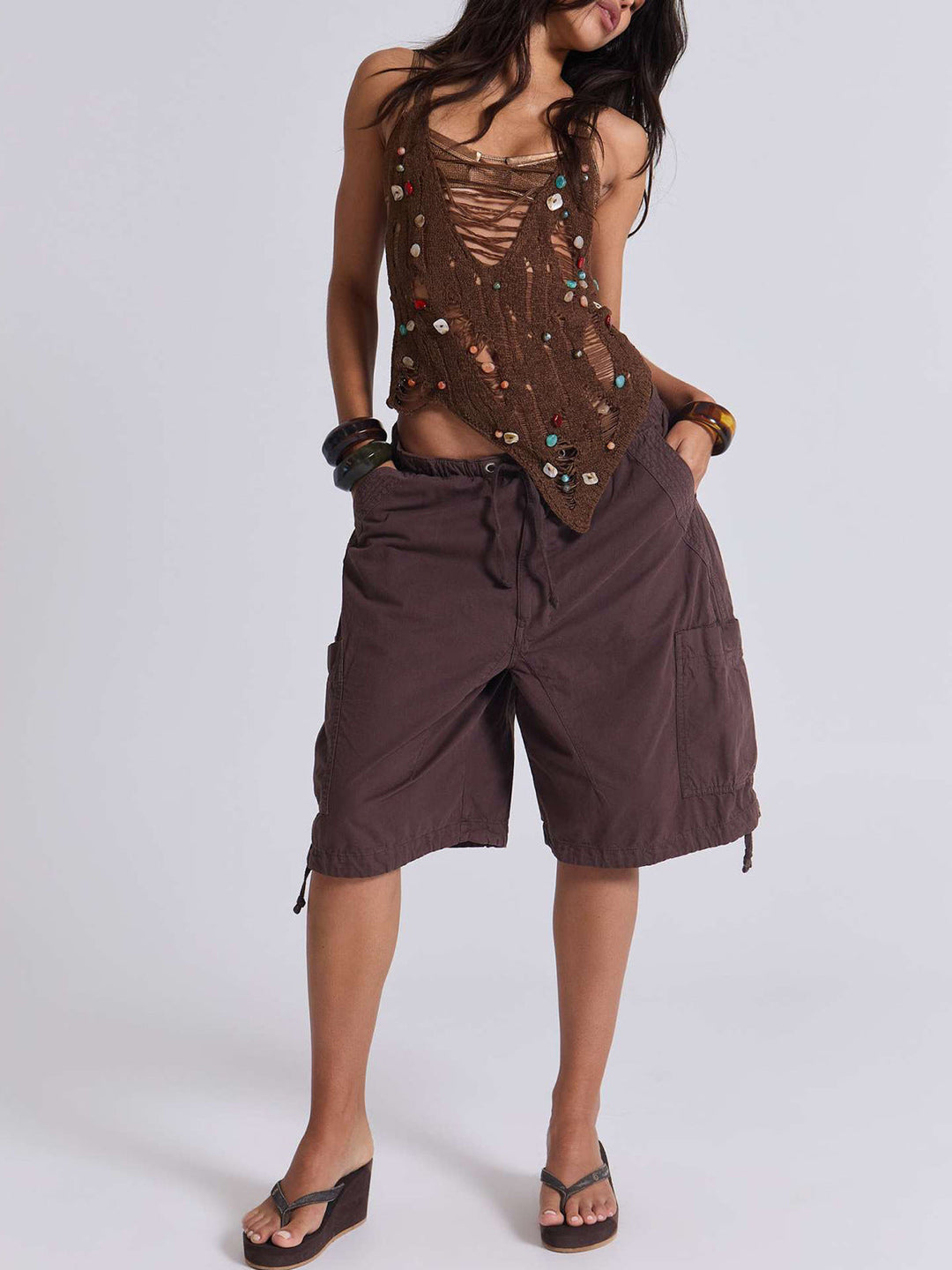 Damen lässige kurze Cargo-Shorts mit verstellbarem Bund und praktischen Taschen Echoarchiv