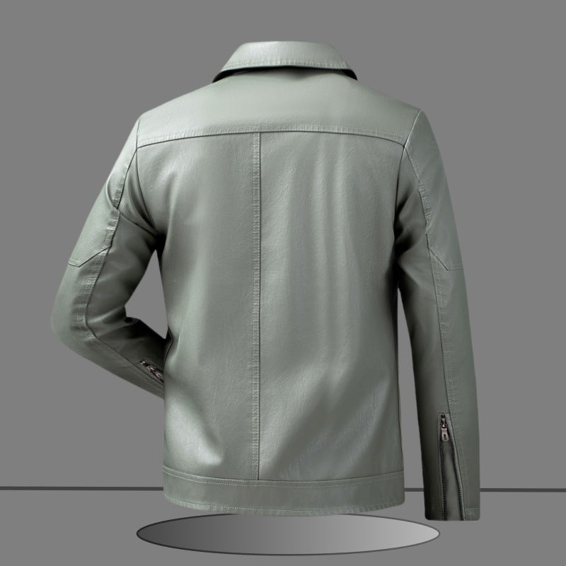 Herren Slim-Fit Kunstlederjacke im minimalistischen Hemdkragen-Design mit verdecktem Zwei-Wege-Reißverschluss Echo Archiv