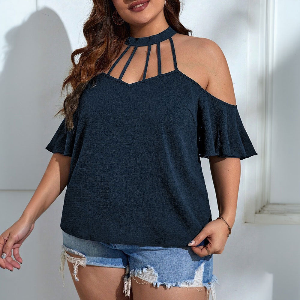 Damen Off-Shoulder Top mit Stehkragen und verspielten Rüschendetails Echo Archiv