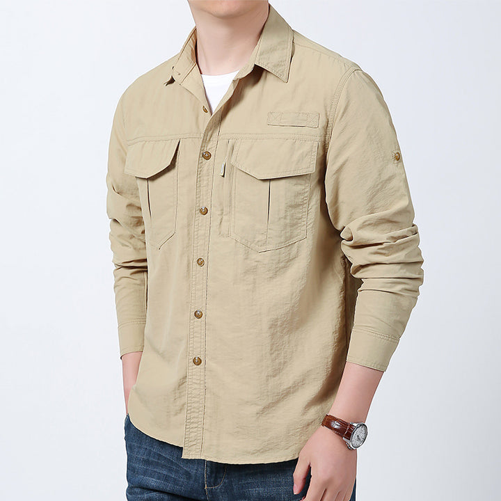 Herren nan langärmeliges Fieldshirt aus leichtem Ripstop mit multifunktionalen Brusttaschen und verdecktem Reißverschluss Echo Archiv