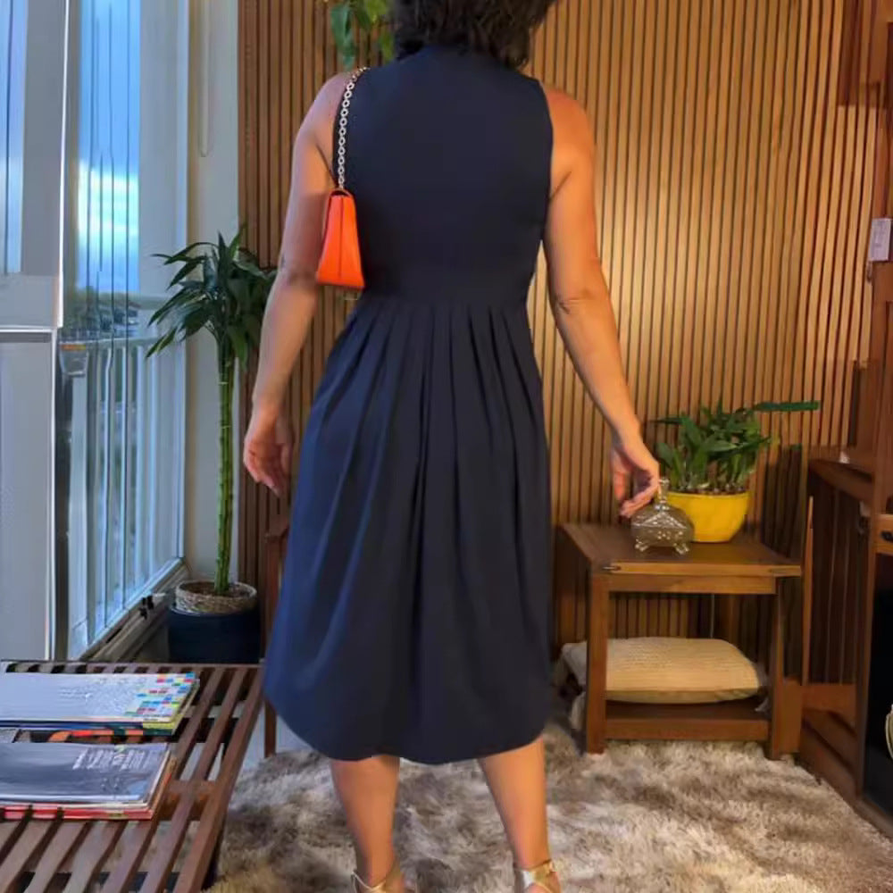 Damen nan ärmelloses V-Ausschnitt-Midikleid mit Unterbrustnaht und schmeichelndem Faltenrock Echo Archiv