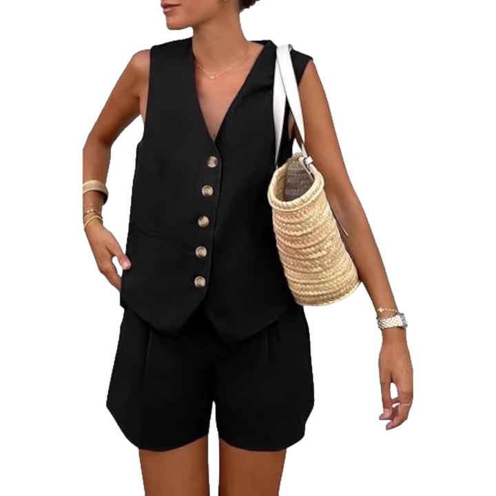 Damen elegantes Jumpsuit-Set mit tailliertem Schnitt und dekorativen Knopfdetails Echo Archiv