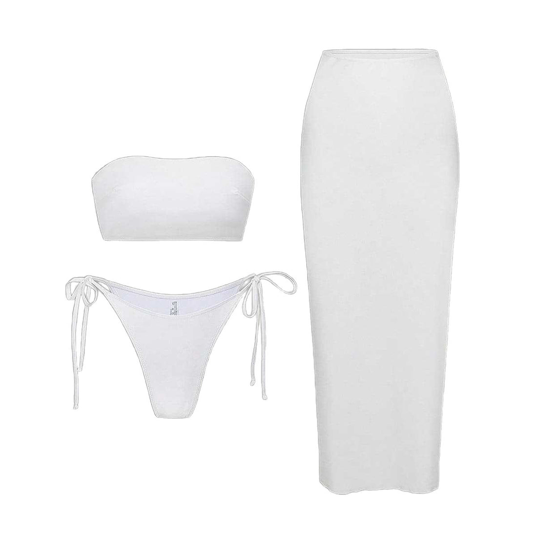 Damen Bikini-Set mit elegantem Bandeau-Oberteil und verspieltem Maxirock – Maréssa
